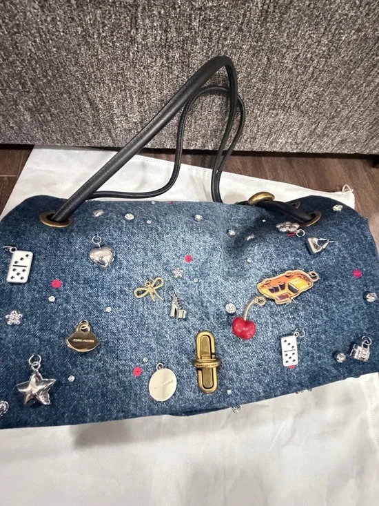 Denim Charm Bucket Bag - Blue - Picture 3 of 7